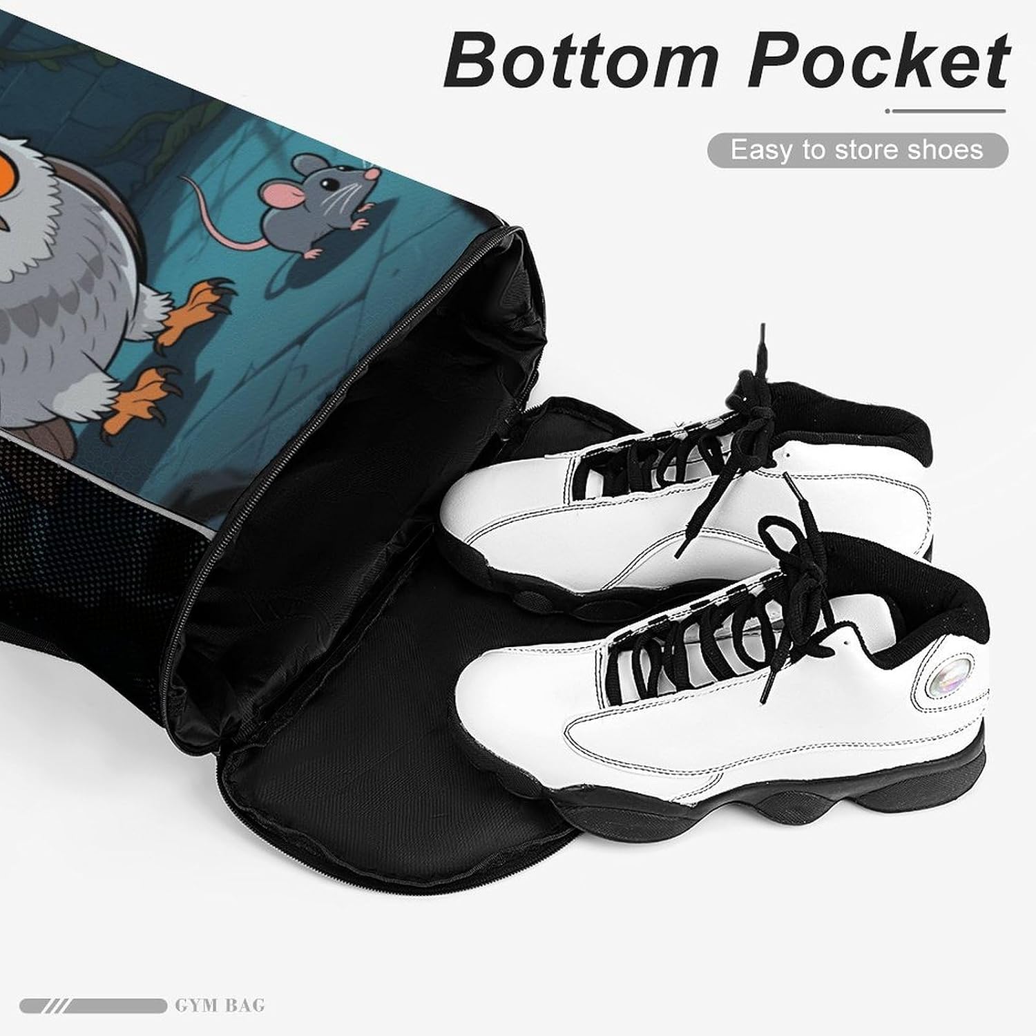 Small Gym Bag An Owl Catching Mice Printed Drawstring Gym Bag for Men Lightweight Waterproof Drawstring Backpack for Women with Shoe Compartment for Travel Tourism Work And Fitness