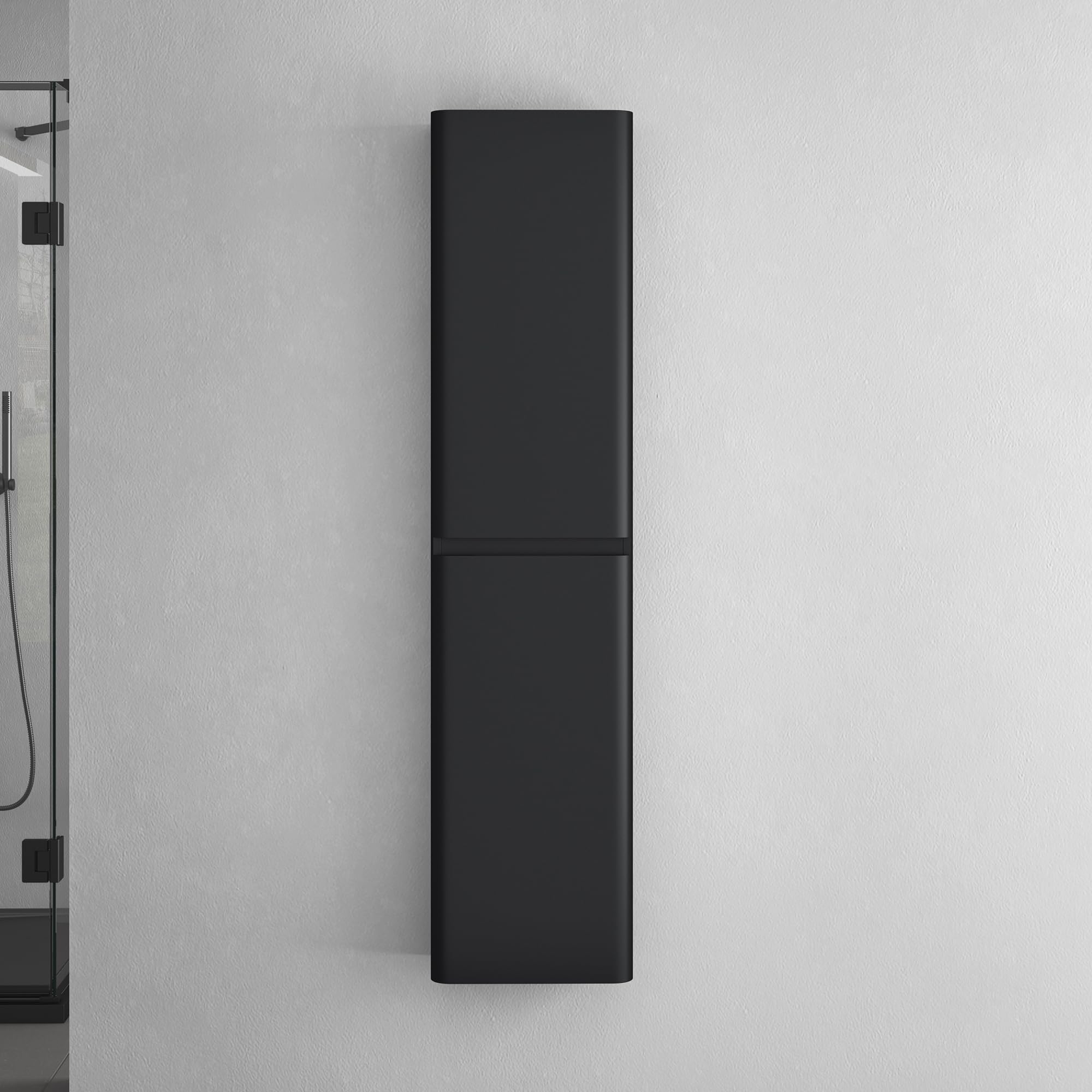 doporro Colonna Bagno Sospesa Mobile Alto da Bagno Idrorepellente con 2 Ante, Armadietto Salvaspazio in MDF, Colore Nero, 35x20x150 cm - Lucca