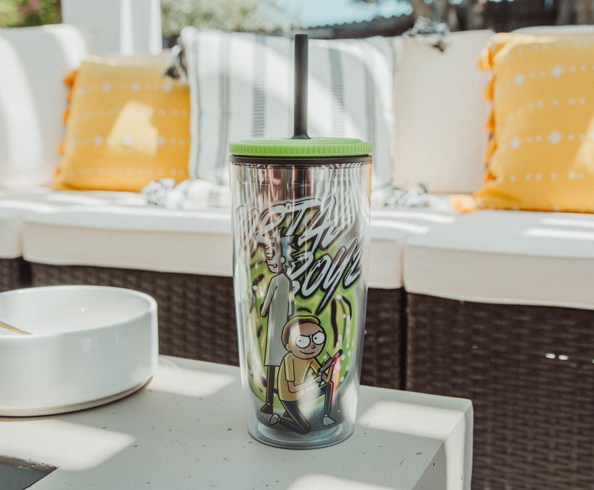 Rick and Morty "Portal Boyz" Plastic Tumbler With Lid and Straw, Green - Image 3