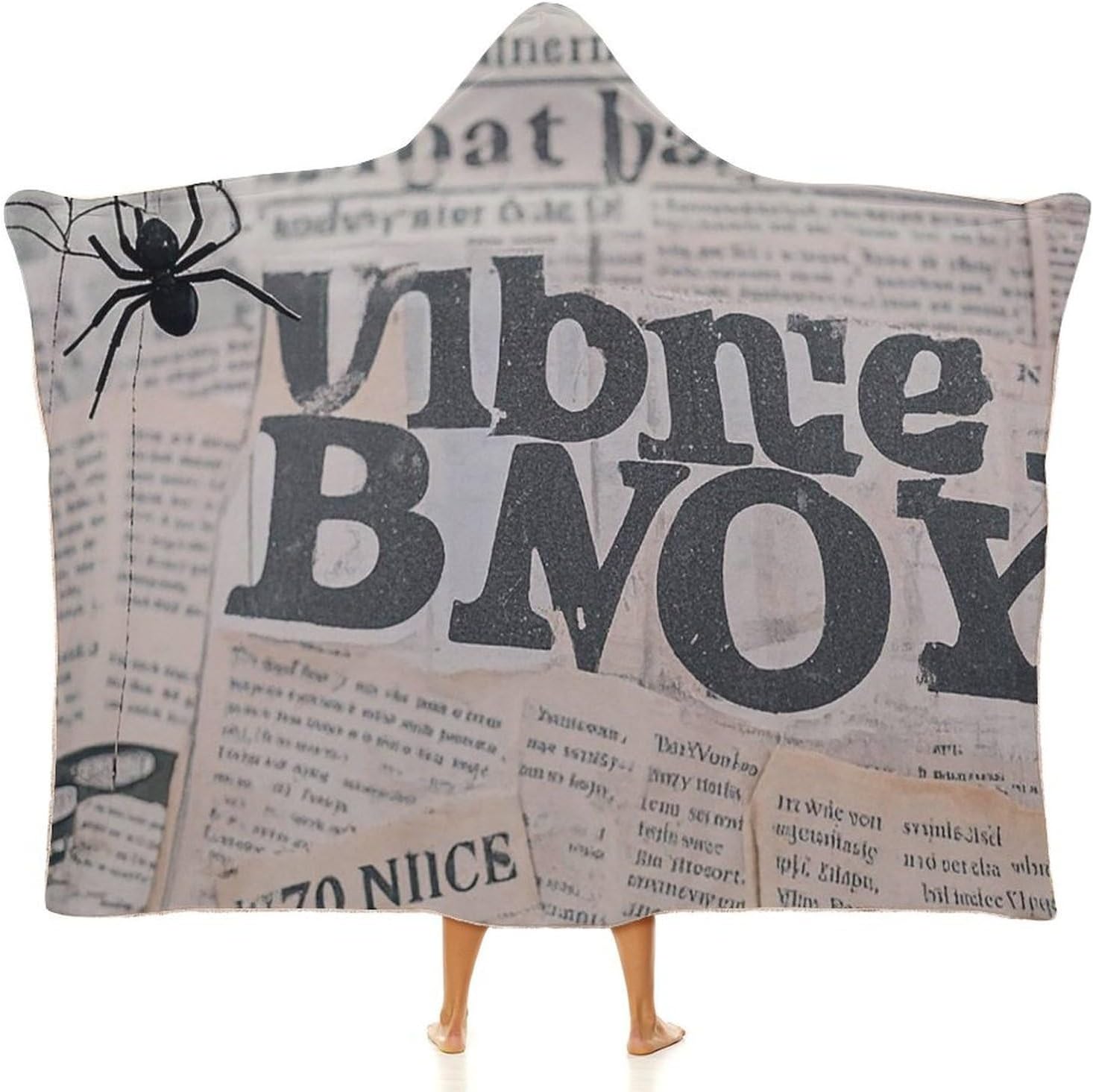 Black Spider Web Wearable Hooded Blanket, Ultra Soft Arctic Velvet Cape Cloak Unisex - Cozy Wearable Blanket