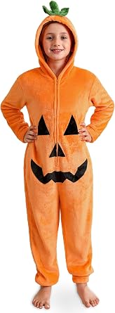 Kids Halloween Pumpkin Costume Hoodie Plush Onesie Outfit 4-12 Years