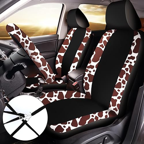 Miniatura 32 de Frienda Juego completo de 13 fundas de asiento de automóvil con estampado de vaca para mujeres y hombres, accesorios de automóvil con estampado