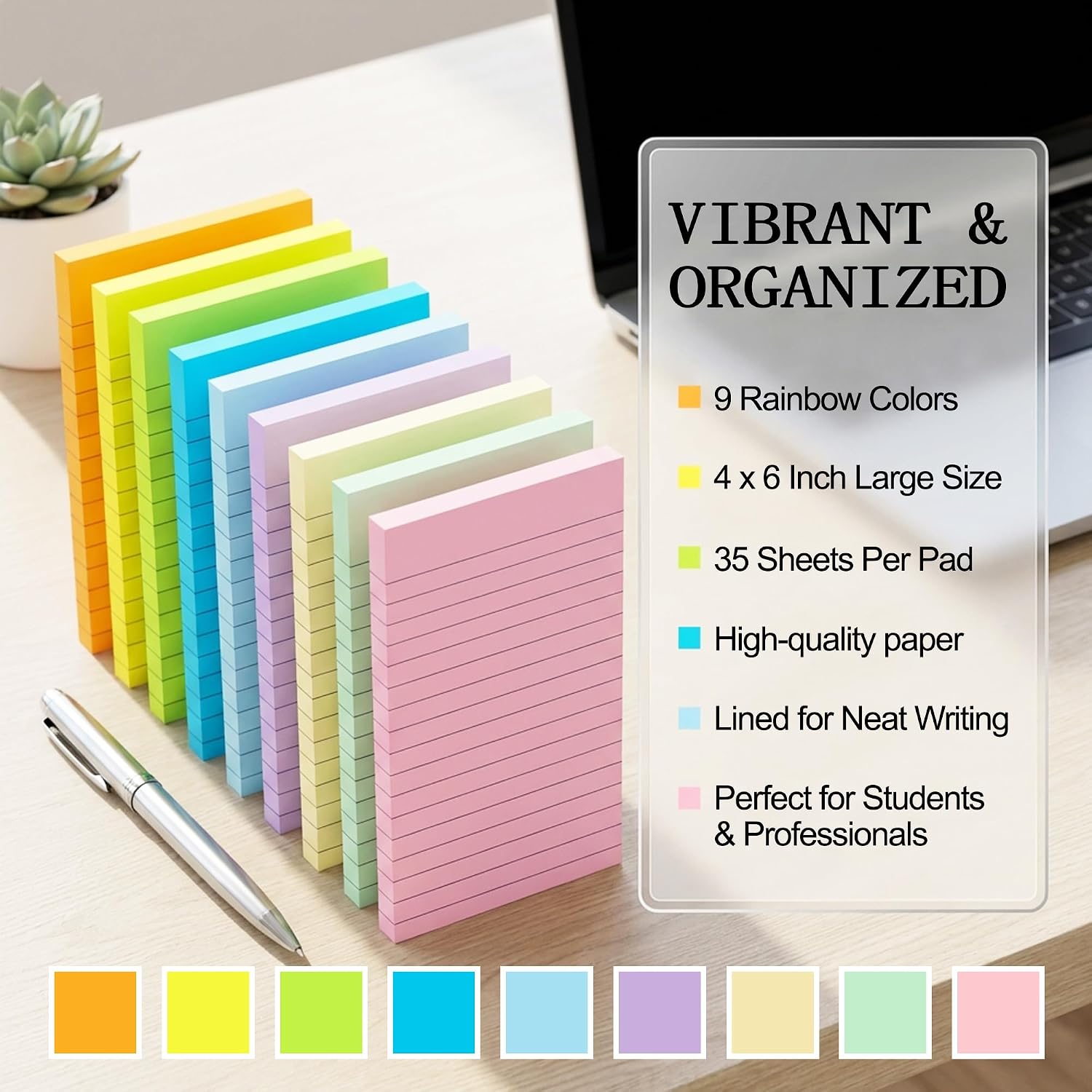 Lined Sticky Notes 4x6 in, Strong Adhesive Self Stick Note Pads thumbnail