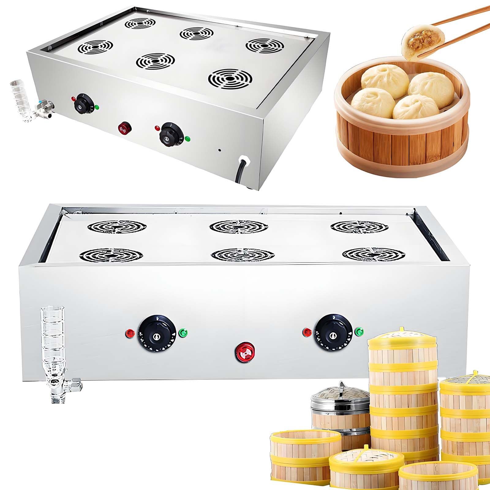 GUTYGIO Stainless Steel Steamed Bun Machine, Commercial Food Bread Buns Steaming Steamer with 30-110℃ Temperature, Dry Boiling Alarm and Independent Water Supply for Restaurant Store Home 6holes