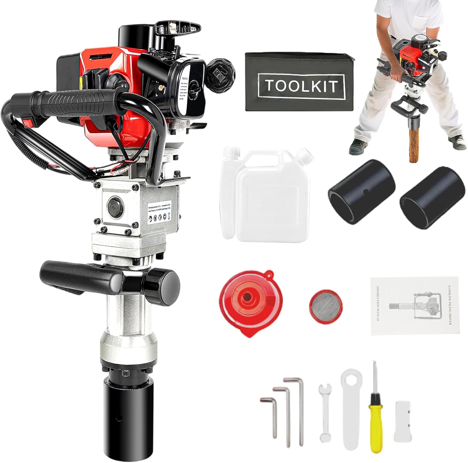 32.7CC 2-Stroke Gas Powered T-Post Driver, Fence Post Driver, Gas Powered T Post Driver, 900W Heavy-Duty Petrol Post Pounder & Pile Digger for Agriculture Fencing (8500 RPM)