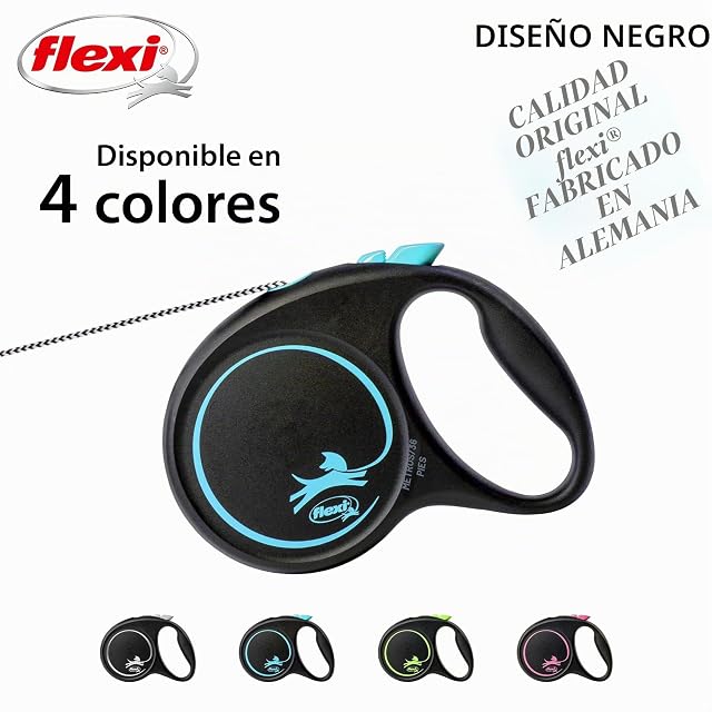 Foto 5 de 7 de flexi® Black Design M Cordón 5 m Negro/Azul, Correa Extensible para Perros hasta máx. 20 kg
