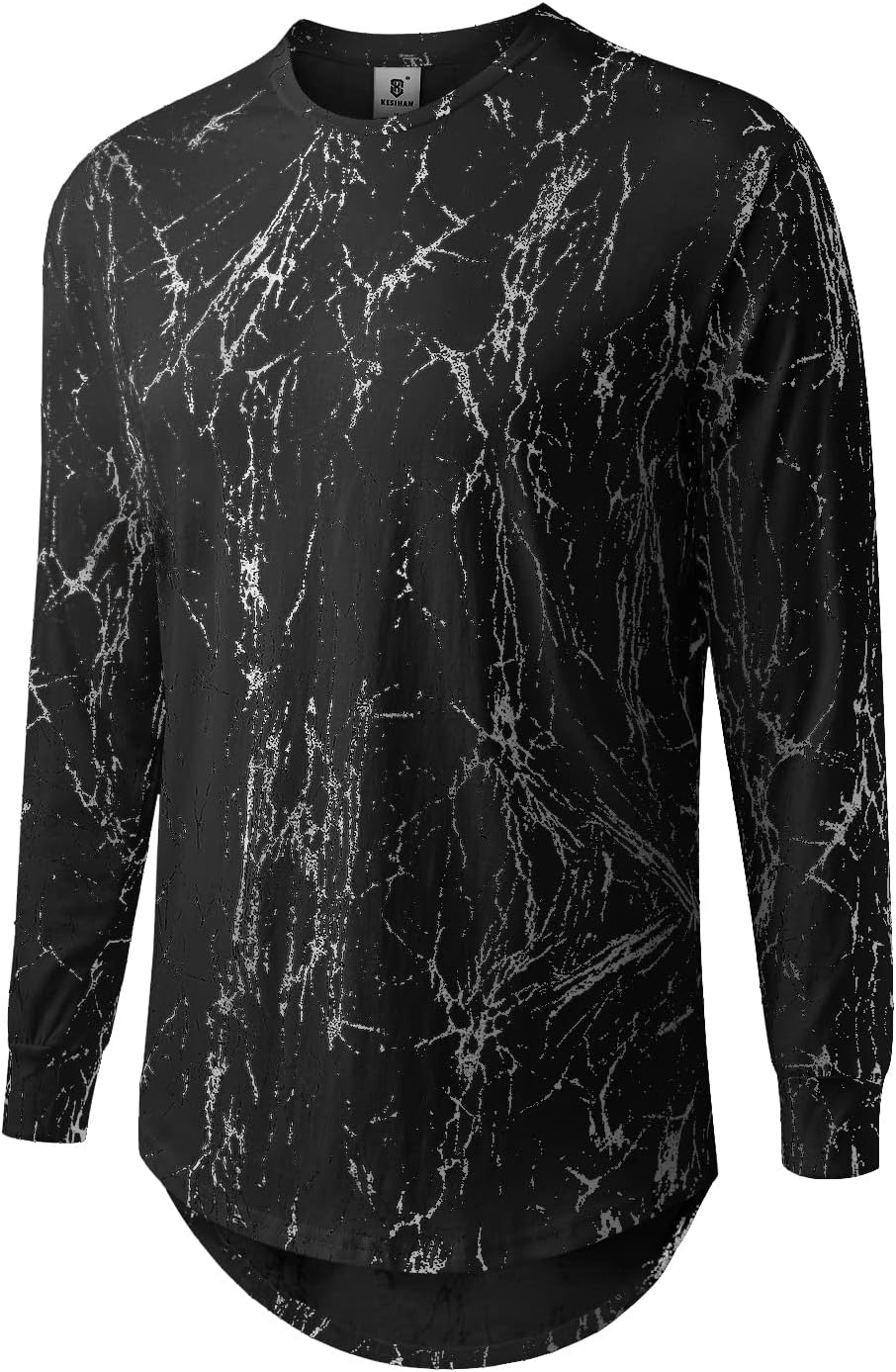 KESIHAN Men's Hip Hop Wave Round Hem T-Shirt Round Neck Cotton Casual Fashion Top - Image 4