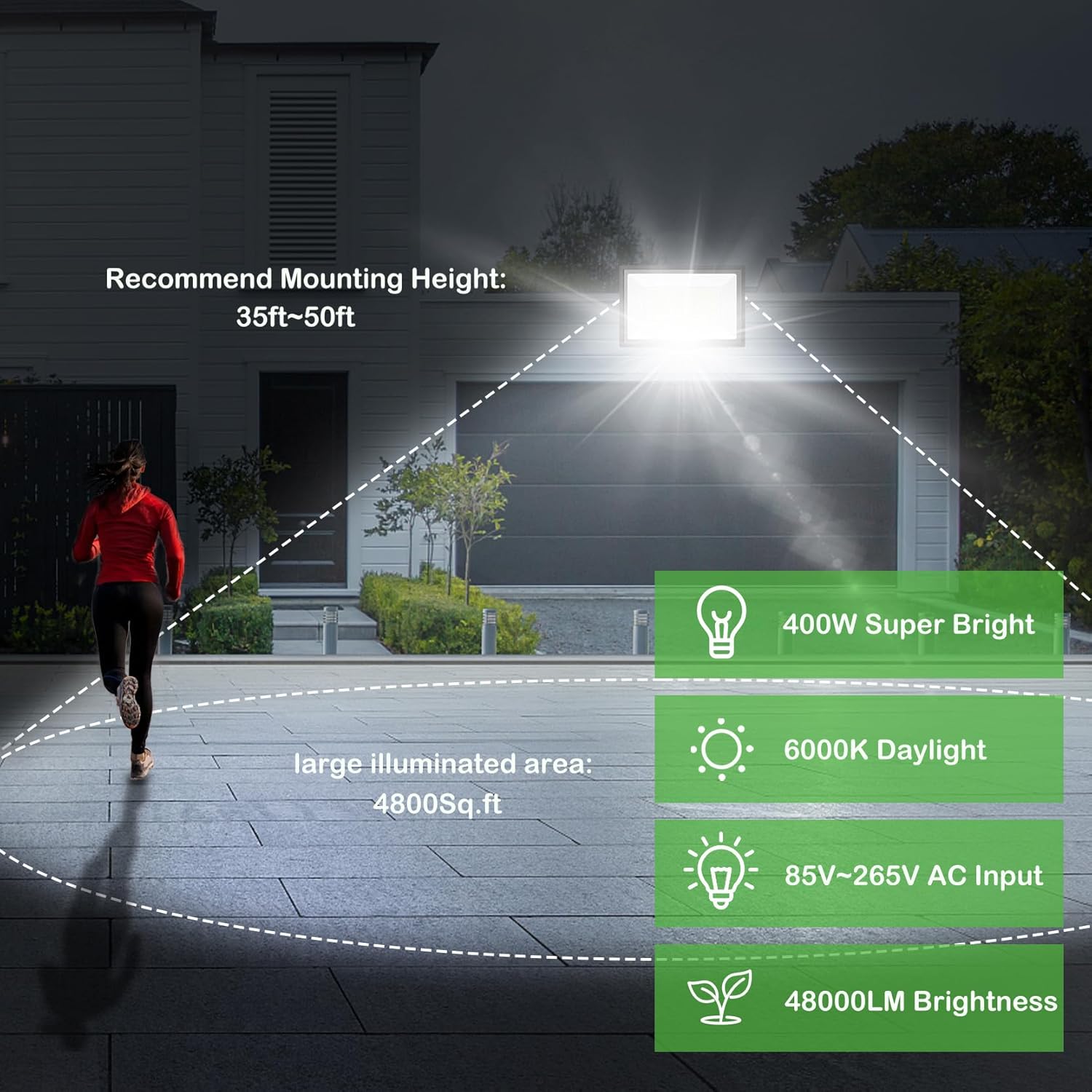 2 Pack 400W LED Flood Lights Outdoor, IP66 Waterproof, 6000K Daylight White Field Lights Outside Lamp, Exterior Lighting Stadium Backyard Workshop