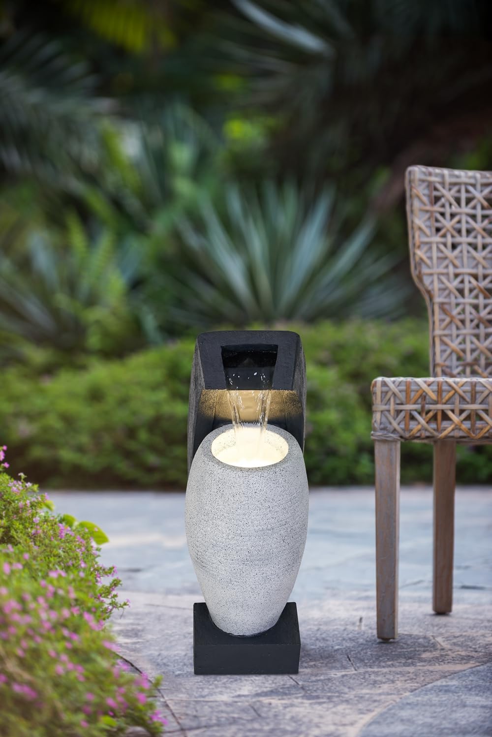 A&B Home 23.4” Black and White Modern Water Fountain with Vase Design and Light,…