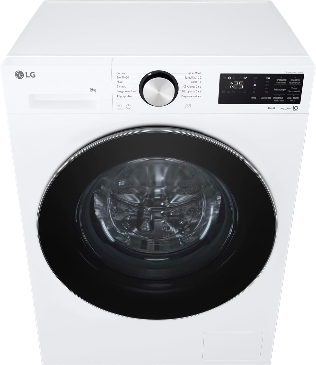 Close-up of LG washing machine control panel