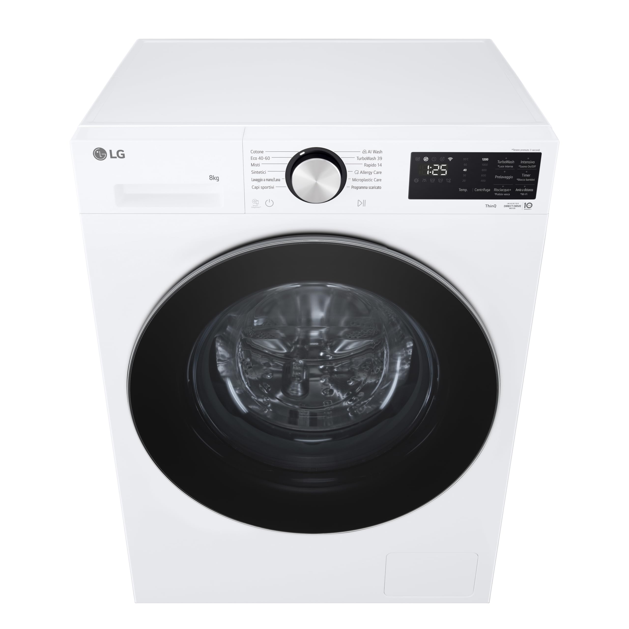 LG F2NX50S8TLC Lavatrice 8 kg Slim Classe A -30%, 1200 Giri, Programma AI Wash con Intelligenza Artificiale, Wi-Fi, Allergy Care, TurboWash 360, Direct Drive, Serie X5, White