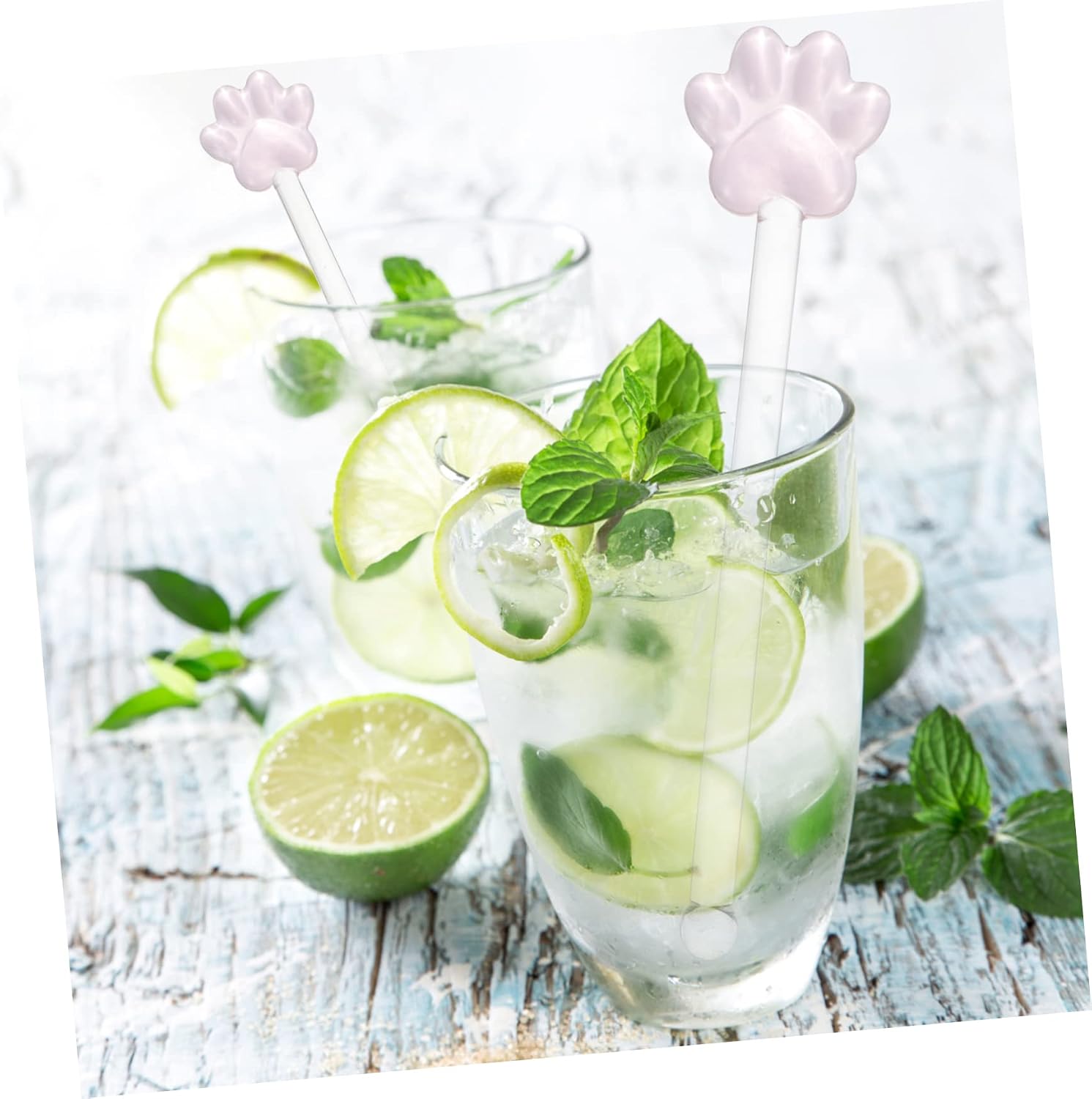 Healifty 6Pcs Transparent Glass Cat Claw Stirring Sticks Long Handle Cocktail Stirrer for Coffee Juice Tea Multifunctional Beverage Mixing Rods