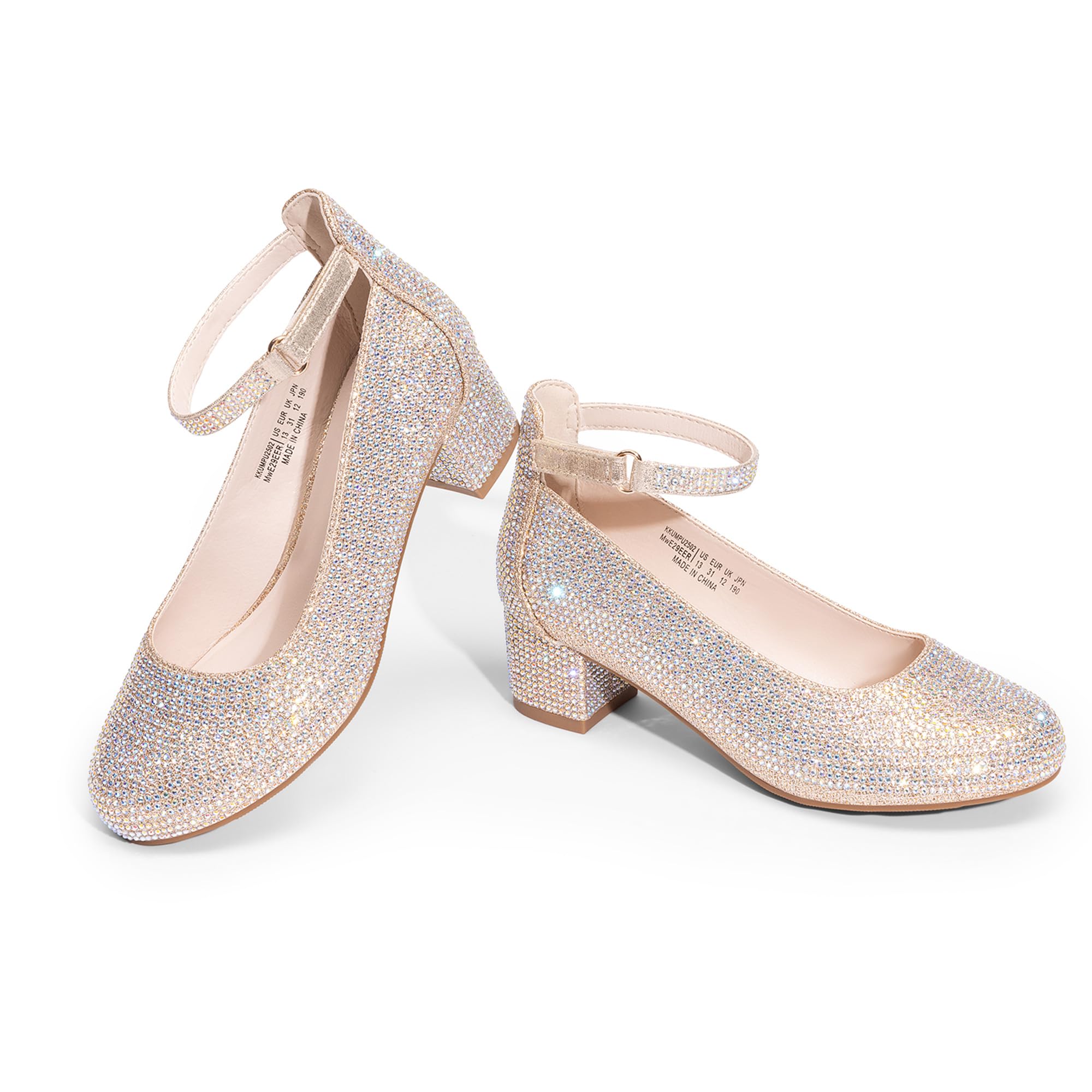 DREAM PAIRS Zapatos de Vestir para Niñas, Tacones Altos Gruesos con Tiras en El Tobillo para Fiestas, Bodas, Princesas, para Niñas Grandes