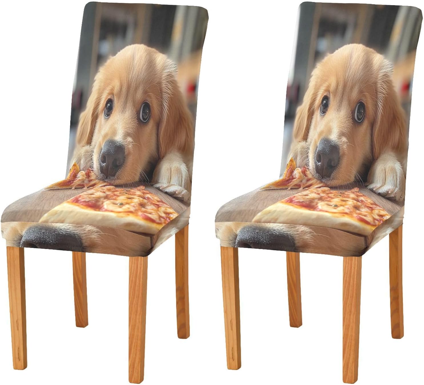 ALAZA Chair Covers for Dining Room, Puppy Eat Delicious Pizza Stretch Chair Cover Sets Chair Protector Removable Washable for Ktichen Restaurant Hotel