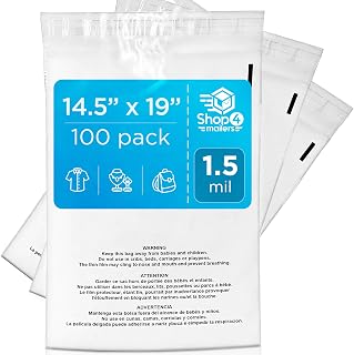 Shop4Mailers 14.5x19 Clear Poly Bag with Suffocation Warning – Self-Seal Adhesive, 1.5 Mil Clear Bag for FBA, Packaging Bags, Clothes Storage, & Shipping Bags – Resealable Poly Mailers (Pack of 100)