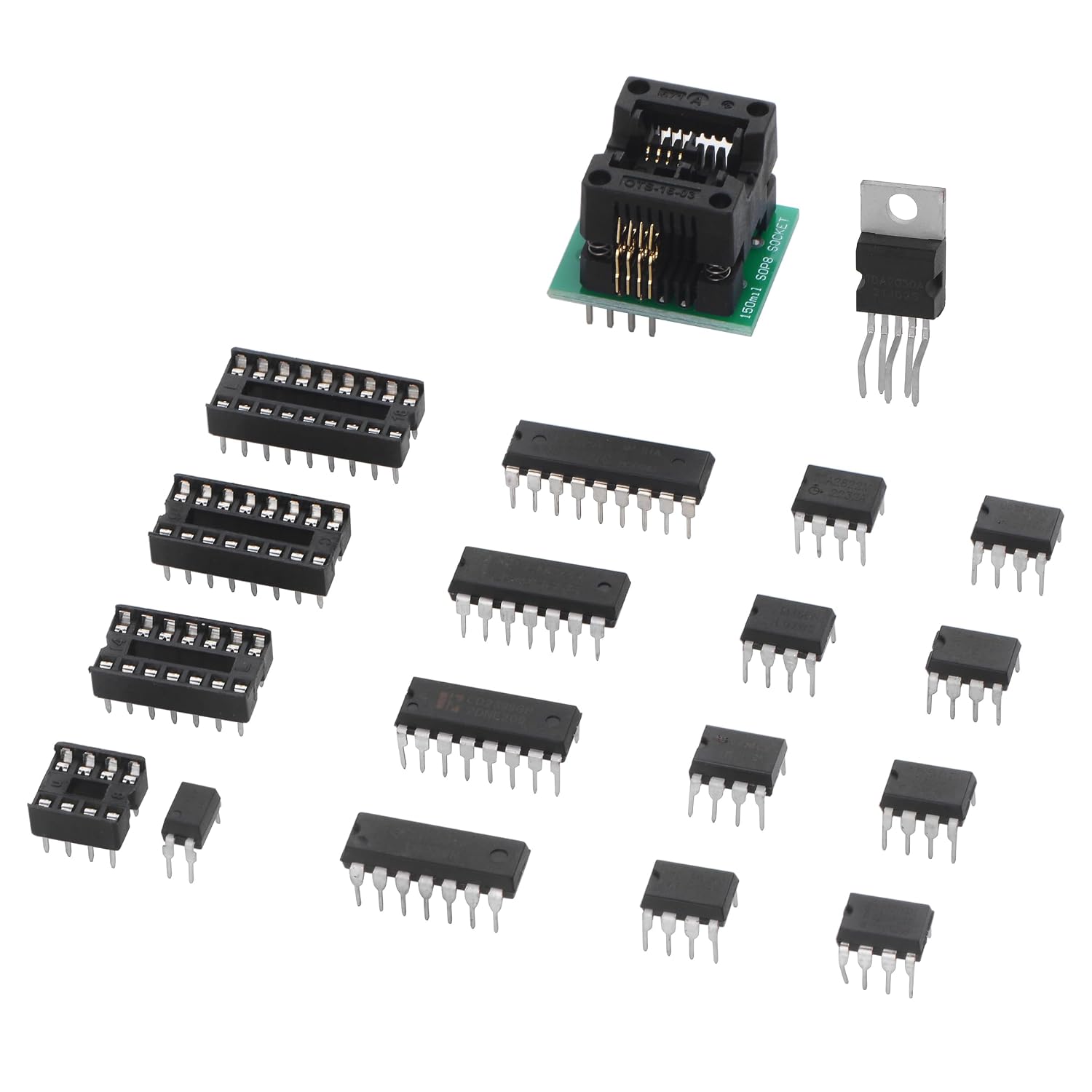150PCS Opamp Timer Darlington Phototcoupler LM324 LM339 ULN2003AN ULN2803APG LM358P LM386 LM393 NE5532P NE555P UA741CN JRC4558D PC817 IC Assortment Kit