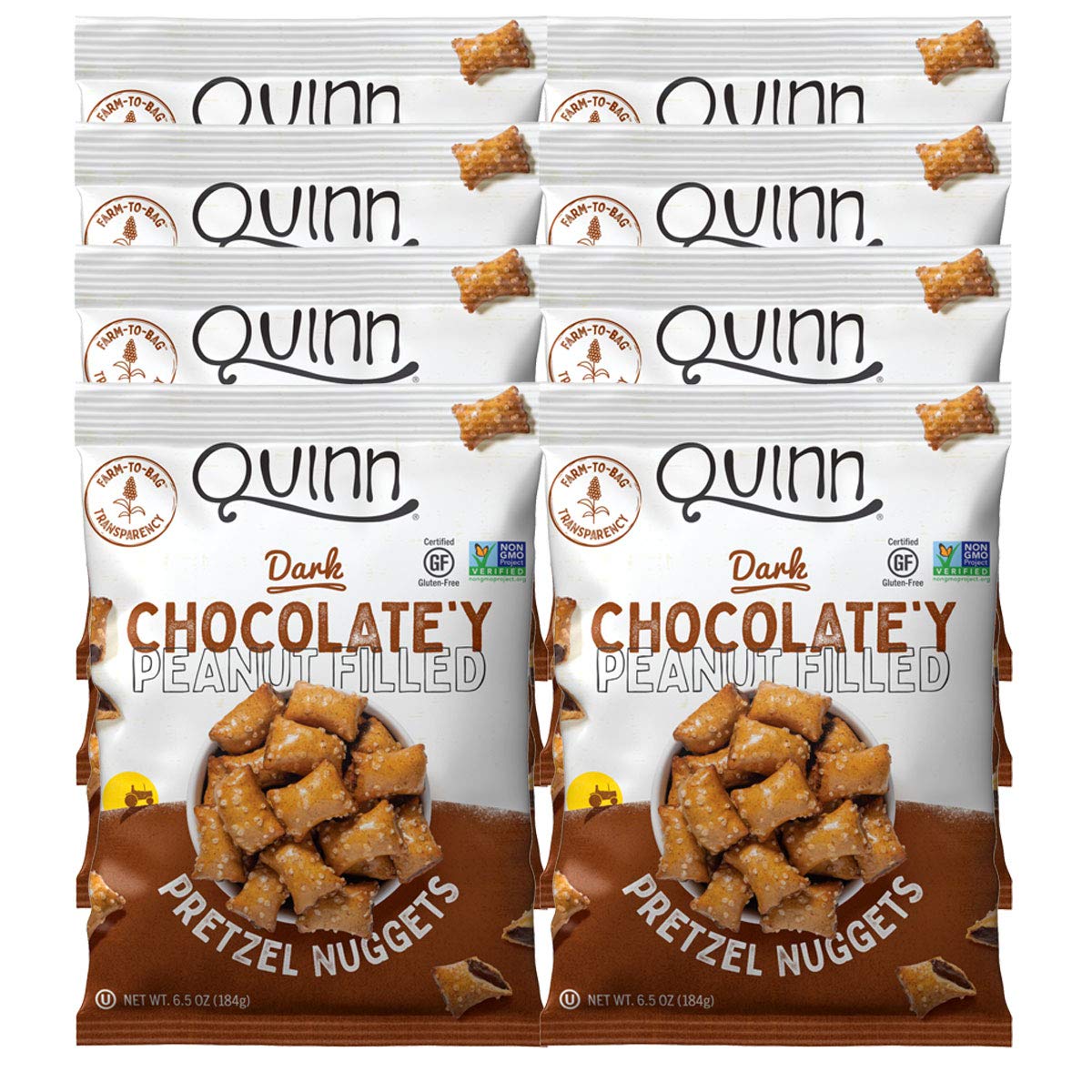 Quinn Dark Chocolate'y Peanut Butter Filled Pretzel Nuggets, Gluten Free, Corn Free, Soy Free, Dairy Free & Vegan Friendly, Non-GMO, 6.5 oz - 8 Bags