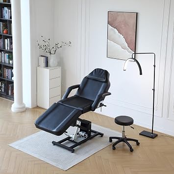 BSTSEL Electric Beauty Bed with Stool 3 Section Adjustable Massage Table And Stool Massage Tattoo Bed with Removable Armrests Headrest Salon Lash for Spa Salon (Black)