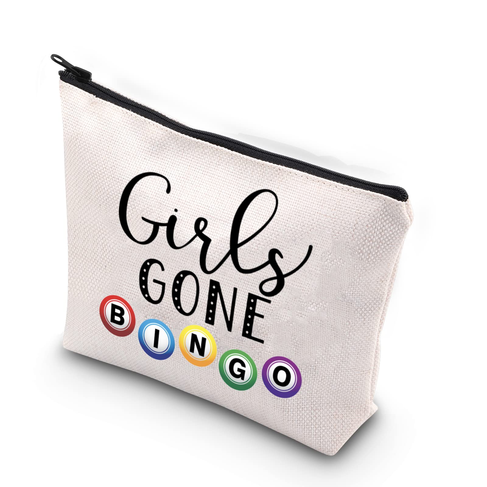 TSOTMO Funny Bingo Player Gift Lucky Bingo Bag Bingo Game Lover Zipper Pouch Makeup Bag, Beige, Girls Bingo