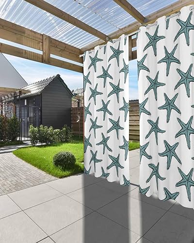 Miniatura 3 de Turquoise Starfish Outdoor Curtains for Patio Waterproof Drapery,Grommet Window Curtain Living Room,Bedroom,Doorway,Kitchen,Cafe,Porch,Cabana Drapes