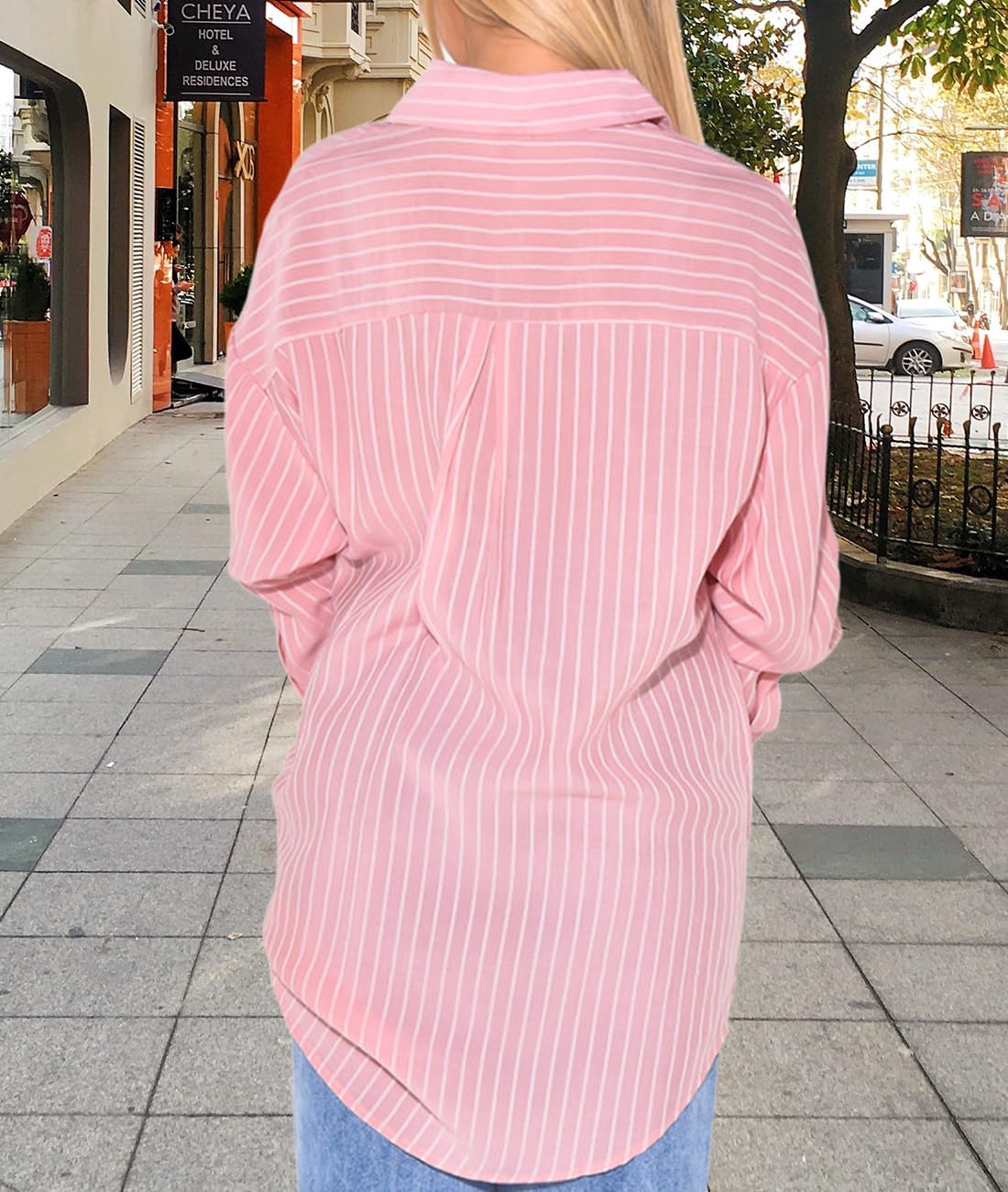 Women's Button Down Shirts Striped Dress Shirt Long Sleeve Collared Casual Blouses Tops - Image 7
