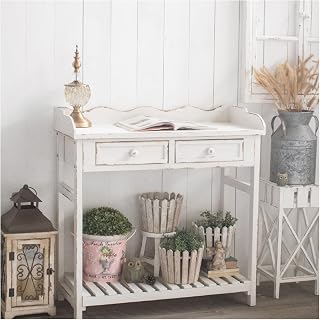 Outdoor Wood Workstation Table, Mobile Garden Potting Bench, Retro Style, Garden Potting Table with Cabinet, Storage Bottom Shelf,for Garden Supplies