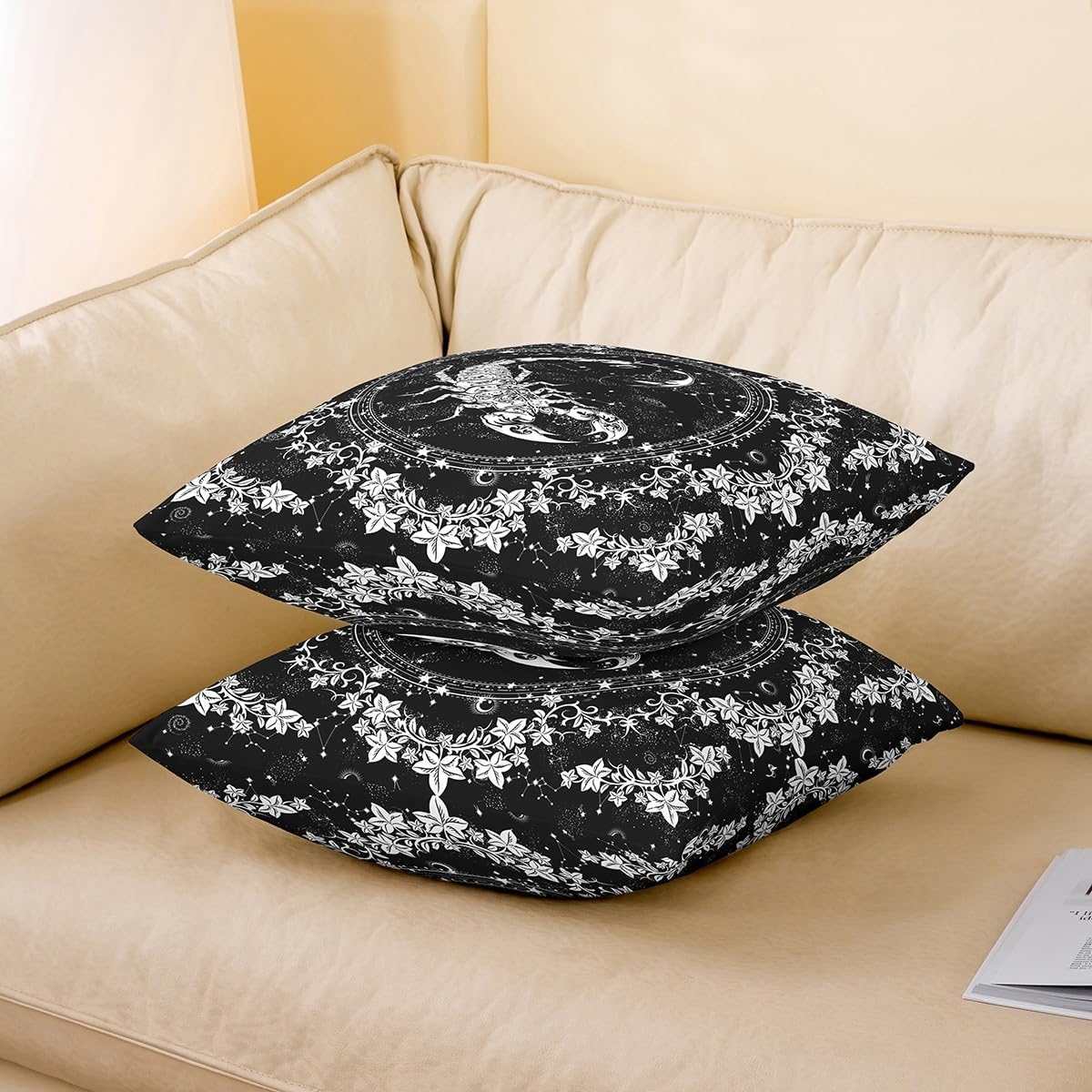 Feelyou Boho Exotic Scorpion Reversible Throw Pillow Covers for Girls Boys 24 x 24-Inch Sun Moon Scorpio Pillow Covers Home Decorative Bohemian Animals Square Cushion Covers Set of 1 Galaxy Floral