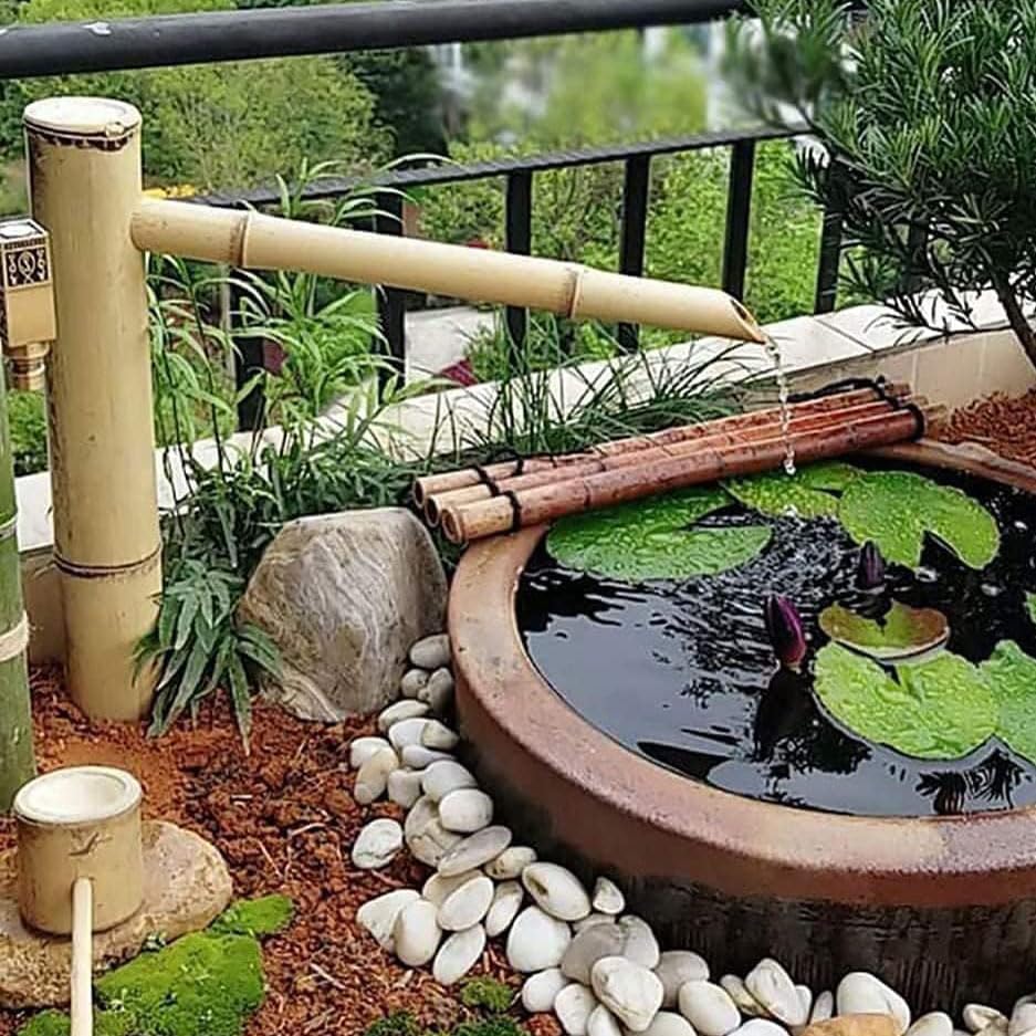 Fontaine Solaire Bambou 40 Cm - Fontaine Zen Extérieure/Intérieure Avec Pompe Solaire 6W, Feng Shui Jardin
