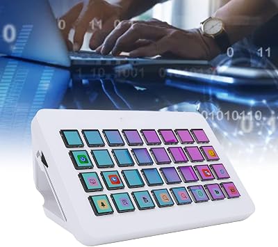Stream Control Deck, 32 LCD Keys Programmable Macro Keyboard Studio Controller for PC Live Streaming, Video Production, Gaming, Content Creator Shortcut Control (White)