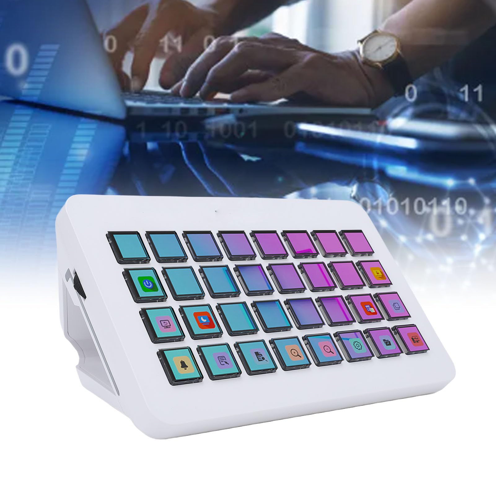 Cuifati Macro Pad, Streaming Deck Stream Controller Teclado de Caja de Resonancia, Teclas Programables Teclado USB con 32 Teclas LCD, Operación con un Toque para Mezclador de Audio (WHITE)