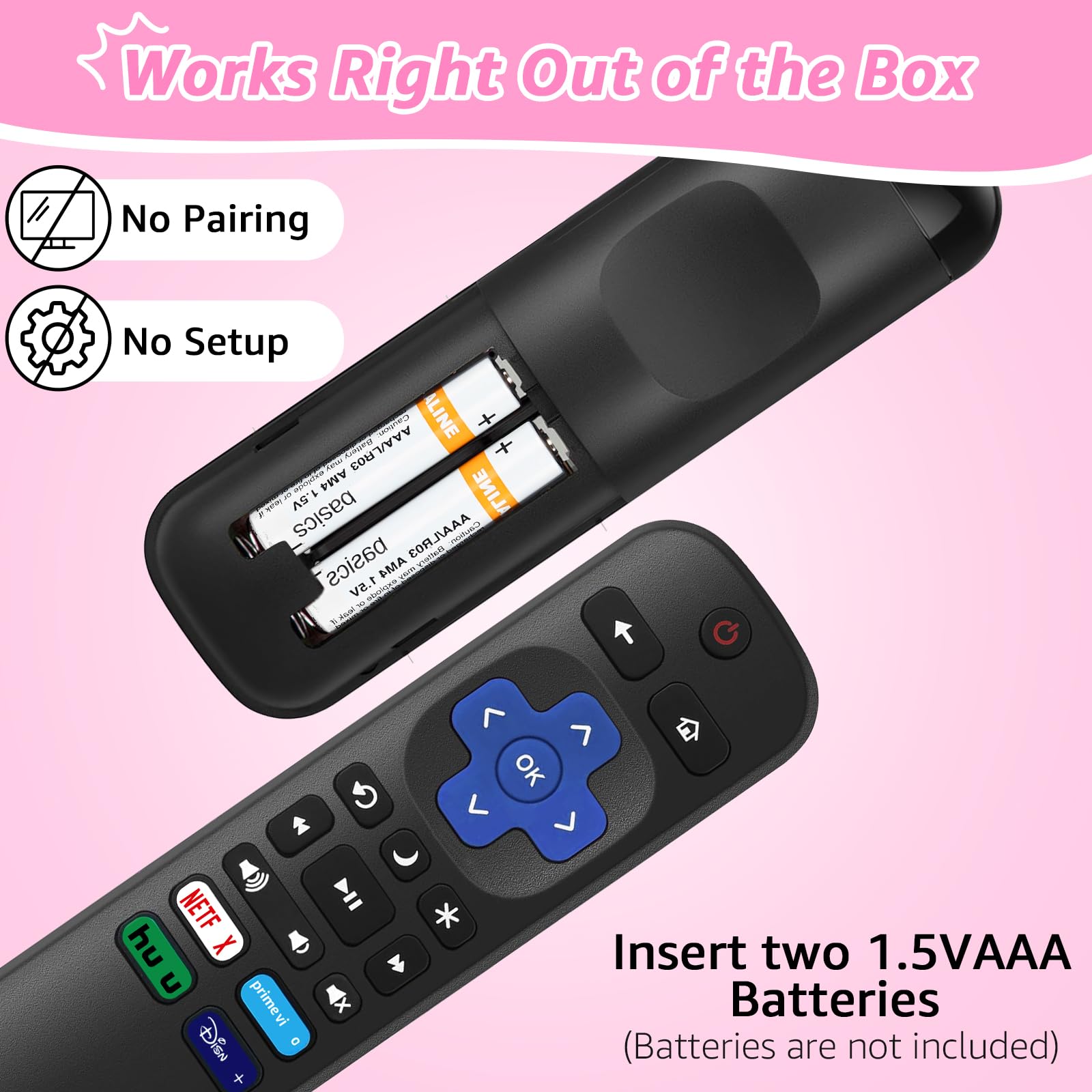 Mando a distancia de repuesto para TV Roku con funda de silicona suave rosa, mando a distancia universal para televisores inteligentes TCL Roku/Hisense Roku/Onn Roku/Westinghouse Roku/Philips Roku (no
