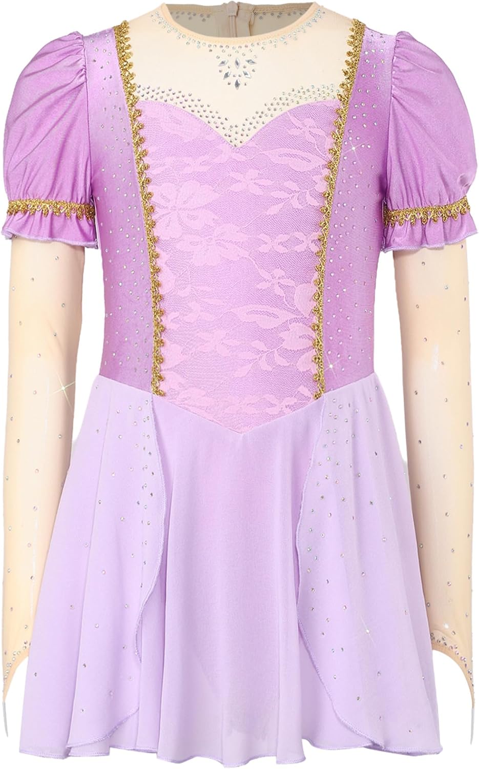 Hansber Kids Ballet Dance Performance Girls Princess Dress Shiny Rhinestones Long Sleeve Dress