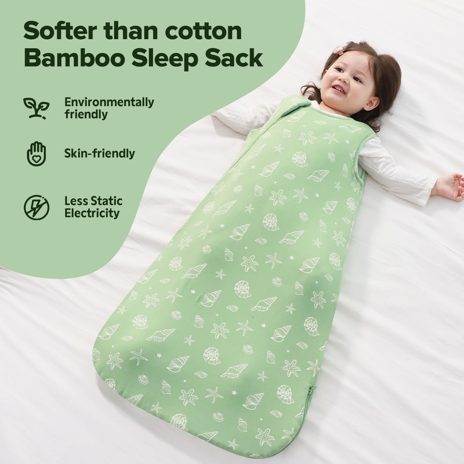 ToyaTec Baby Sleeping Bag 2.5 Tog Super soft Rayon Made from Bamboo,Baby's Bamboo fiber Sleeping Bag Autumn Winter Sleeping Blanket(Green,M) - Image 3