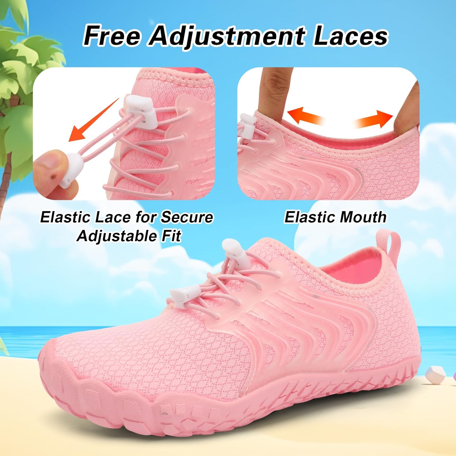 BARERUN Kids Water Shoes Boys Girls Barefoot Aqua Socks Quick Dry Breathable Sports Aqua Athletic Sneakers Wide Toe Adjustable Lightweight Beach Swim Pool Shoes - Image 2
