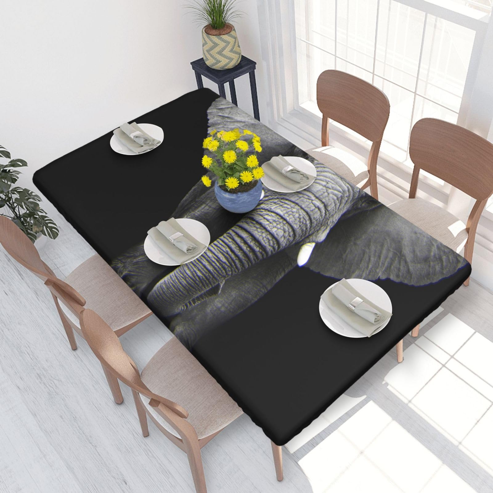 BNVSADC 3D Gray Elephant Printed 4FT Tablecloth 122x76 CM Polyester Kitchen Water Resistant Table Cloth Dining Table Decoration Table Covers