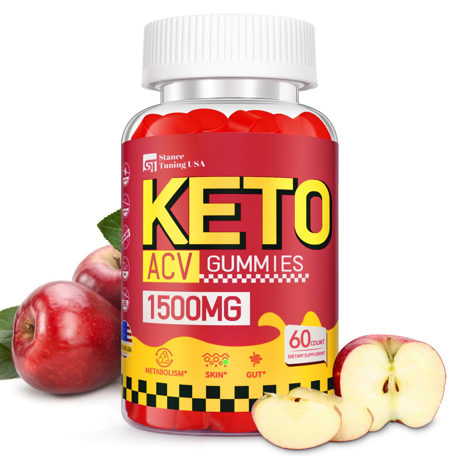 Keto ACV Gummies for Weight Loss - Delicious 1500MG Apple Cider Vinegar with Mother, Probiotics, Vitamins B6 & B12 - Sugar Free, Vegan & Non-GMO - Supports Gut Health, Metabolism & Fat Burn for Women