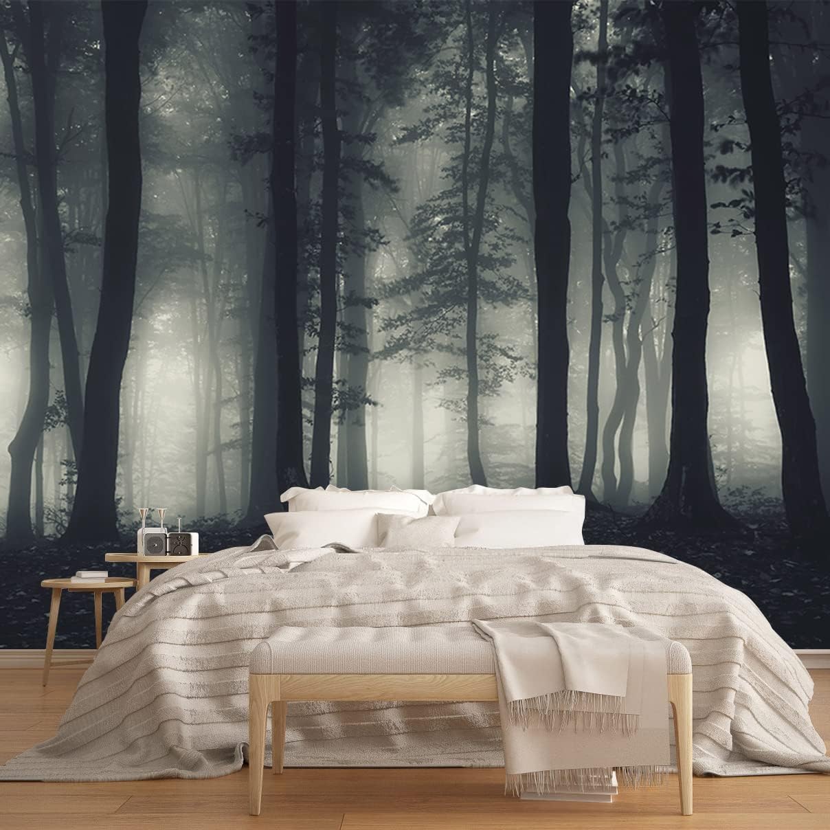 Foggy Forest Wallpaper Misty Jungle Rainforest Trees Nature Landscape Wall Mural(Not Peel n' Stick) 161"W x 108"H Forest Wallpaper-02
