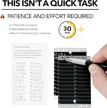 Crypto Seed Bank - Crypto Seed Phrase Storage - Metal Seed Phrase Plate for Crypto Hard Wallet - Precise Engraving for 24 Word Seed Phrase + 25th Word - Steel Crypto Key Metal - Bitcoin Steel Wallet