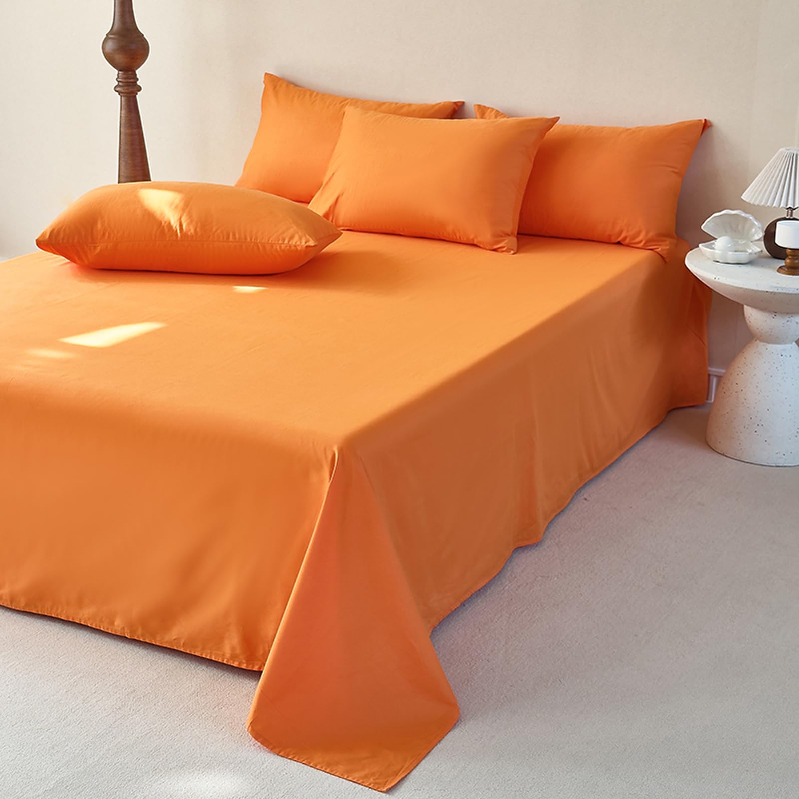 Bettlaken 245x250cm Orange | Baumwolle,Einfarbig,Extra großes Bettlaken,mit 2 x Baumwolle Kissenbezug von 50 x 75 cm,Ganzjahres,Weich & atmungsaktiv