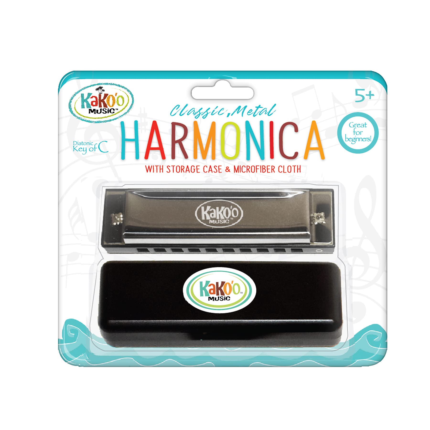 KaKo'o Music Kako'o: Classic Metal Harmonica - Silver - 4' Harmonica Comes with Storage Case, Microfiber Cloth, & Instruction Manual - Ages 5+