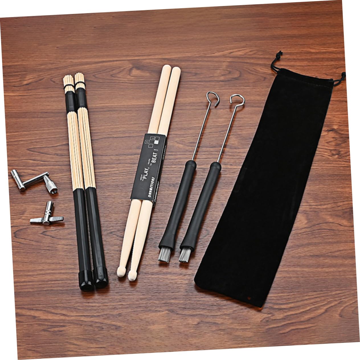 TOYANDONA 1set Bacchette e Chiave Accordatura Per Batteria Spazzole Professionali Per Jazz Strumento Per Musicisti e Principianti Design e Facile Usare
