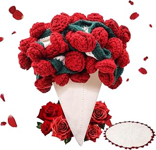 Rose Crochet Throw Blanket, Crochet Flower Bouquet Blanket Dorm Room Decor, Cute Birthday Gifts for Women Mom Wife, Floral Office Chair Blanket Wedding Gift for Couples 31x31 Inches
