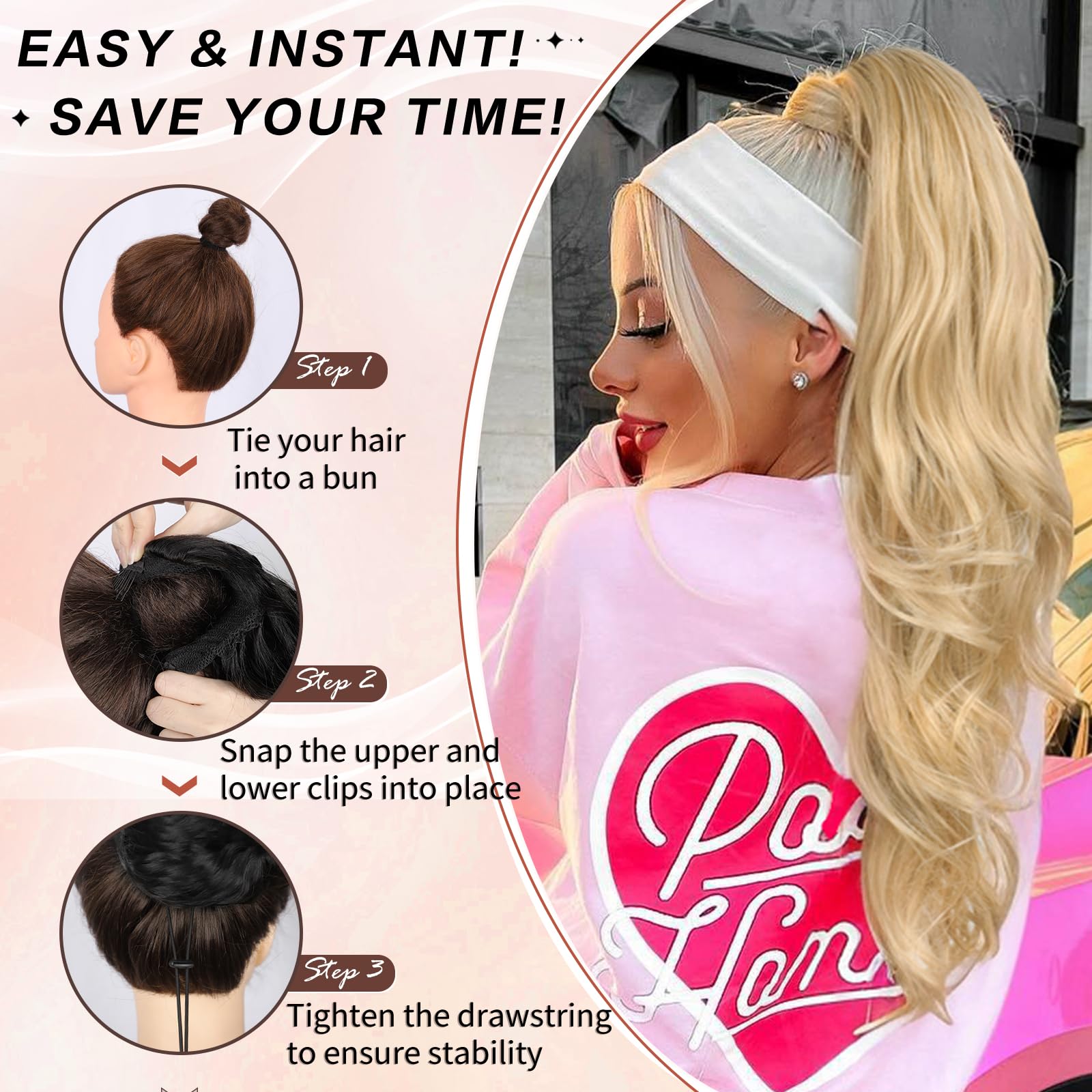 26 Inch Synthetic Ponytail Extension with Drawstring Clip-in Hairpiece Brown Ponytail Extension, Drawstring Ponytail Extension for  main image 2