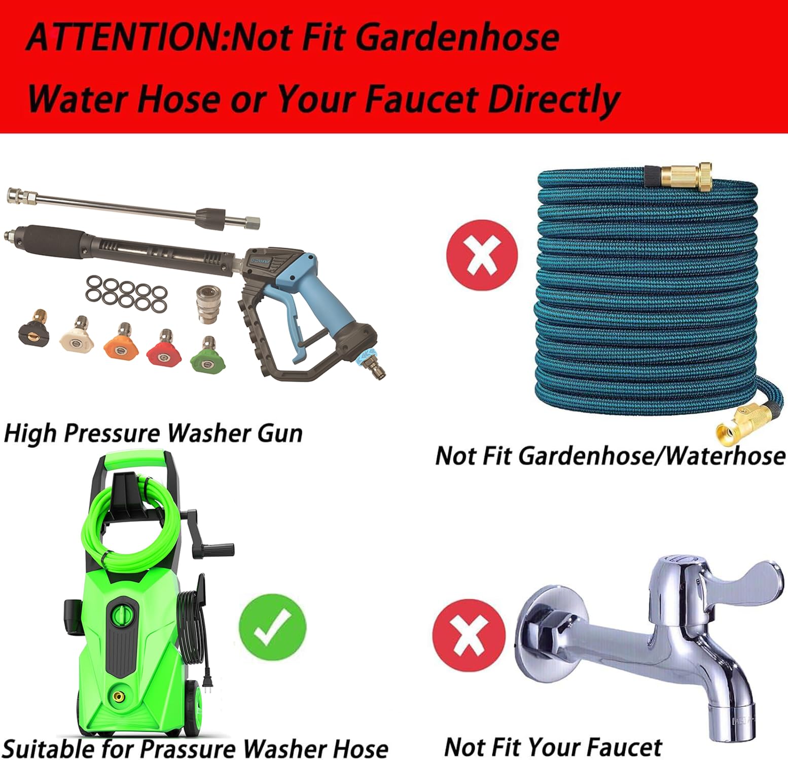 GDHXW Pistolet de nettoyeur haute pression réglable avec émerillon, avec 2 rallonges, 5 buses, 10 joints toriques, adaptateur de filetage 5000 PSI pour nettoyeur haute pression