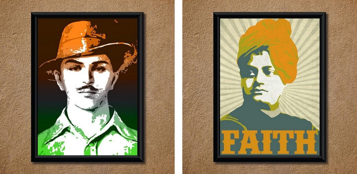 Legendary Bhagat Singh & Swami Vivekananda Signature Style Wall Poster (With PVC Frame) (Combo)
