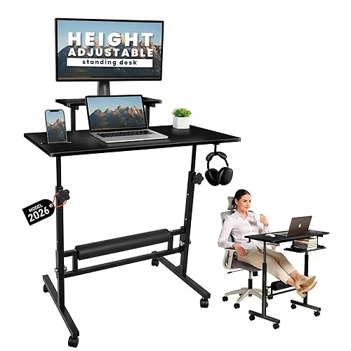 Model 2026 Adjustable Height Rolling Desk With Wheels Portable Compact