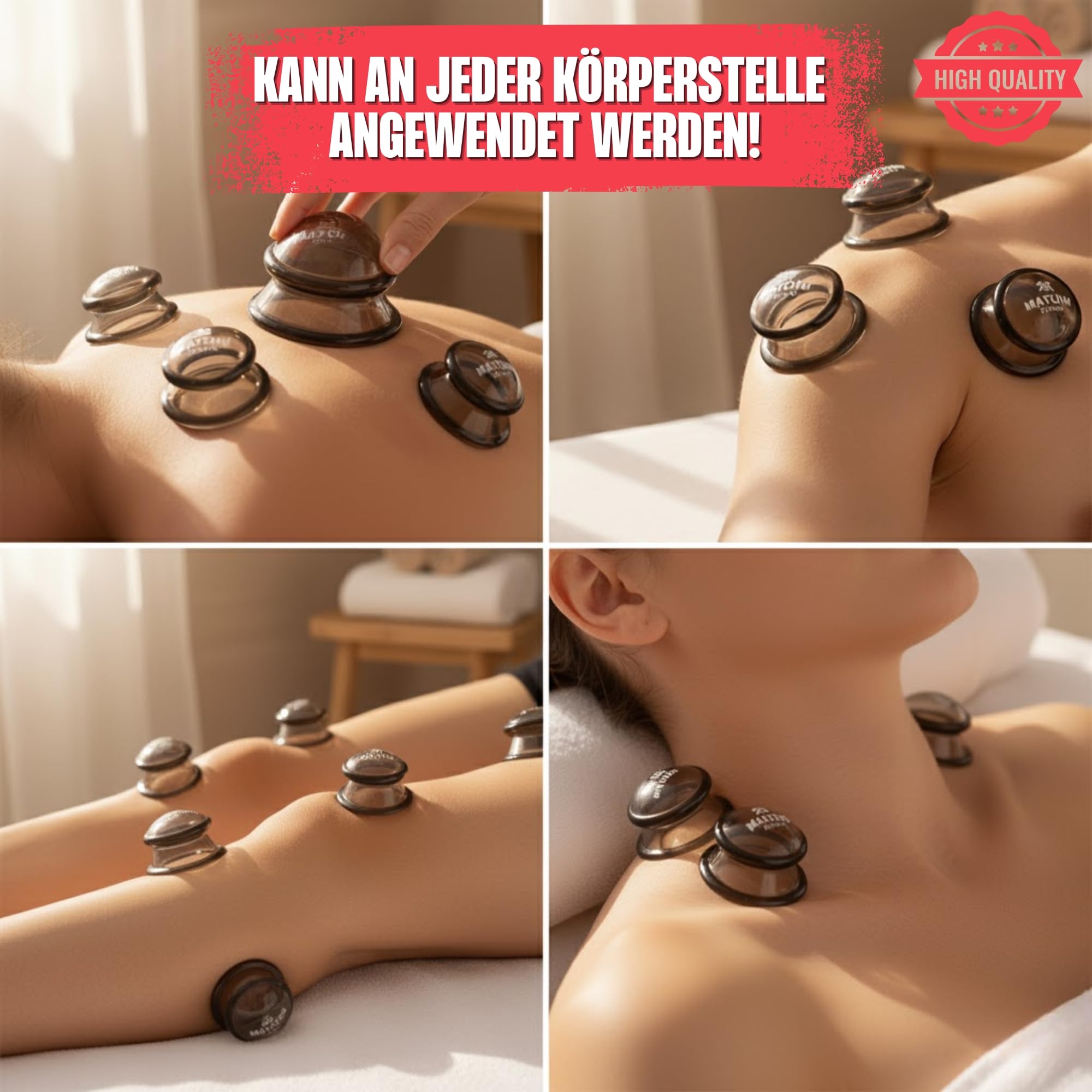 MATCHU – Silikon-Schröpfset 4-teilig – Anti-Cellulite Schröpfgläser für den ganzen Körper – Vakuum-Massage – Langlebig, Leicht zu Reinigen, Anti-Aging – Dunkelgrau
