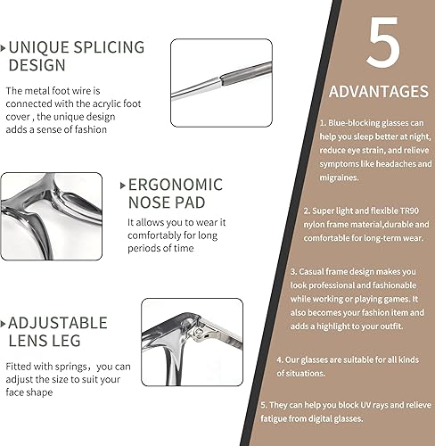 Miniatura 4 de AVDLAB Gafas de bloqueo de luz azul para mujeres y hombres, lentes transparentes antiBlu-Ray para juegos para aliviar la fatiga ocular AB3301