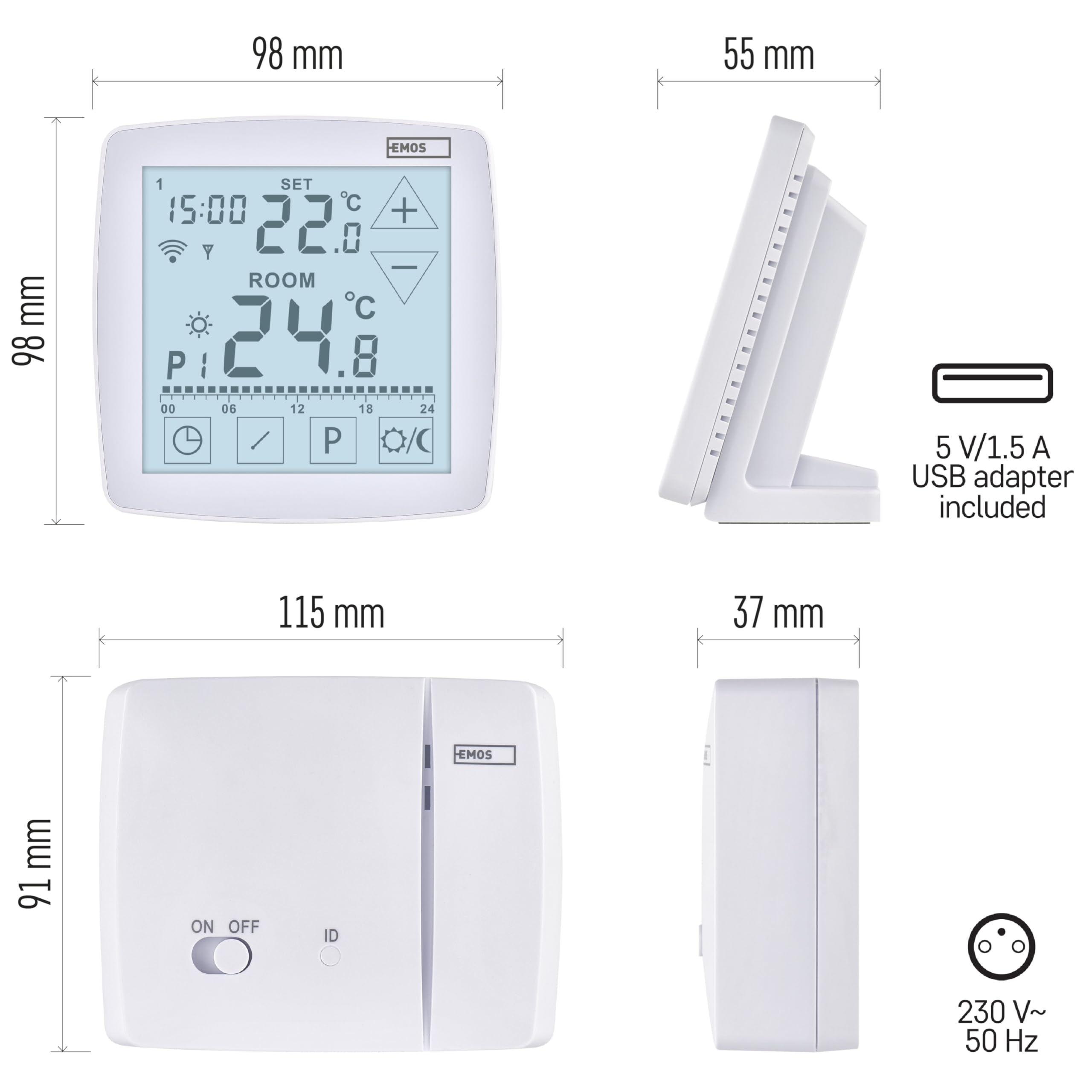 EMOS GoSmart Home Termostat pokojowy z aplikacją, WiFi, termostat otwarty, przenośny sterownik z dotykowym sterowaniem, energooszczędny, kompatybilny z Tuya, Smart Life