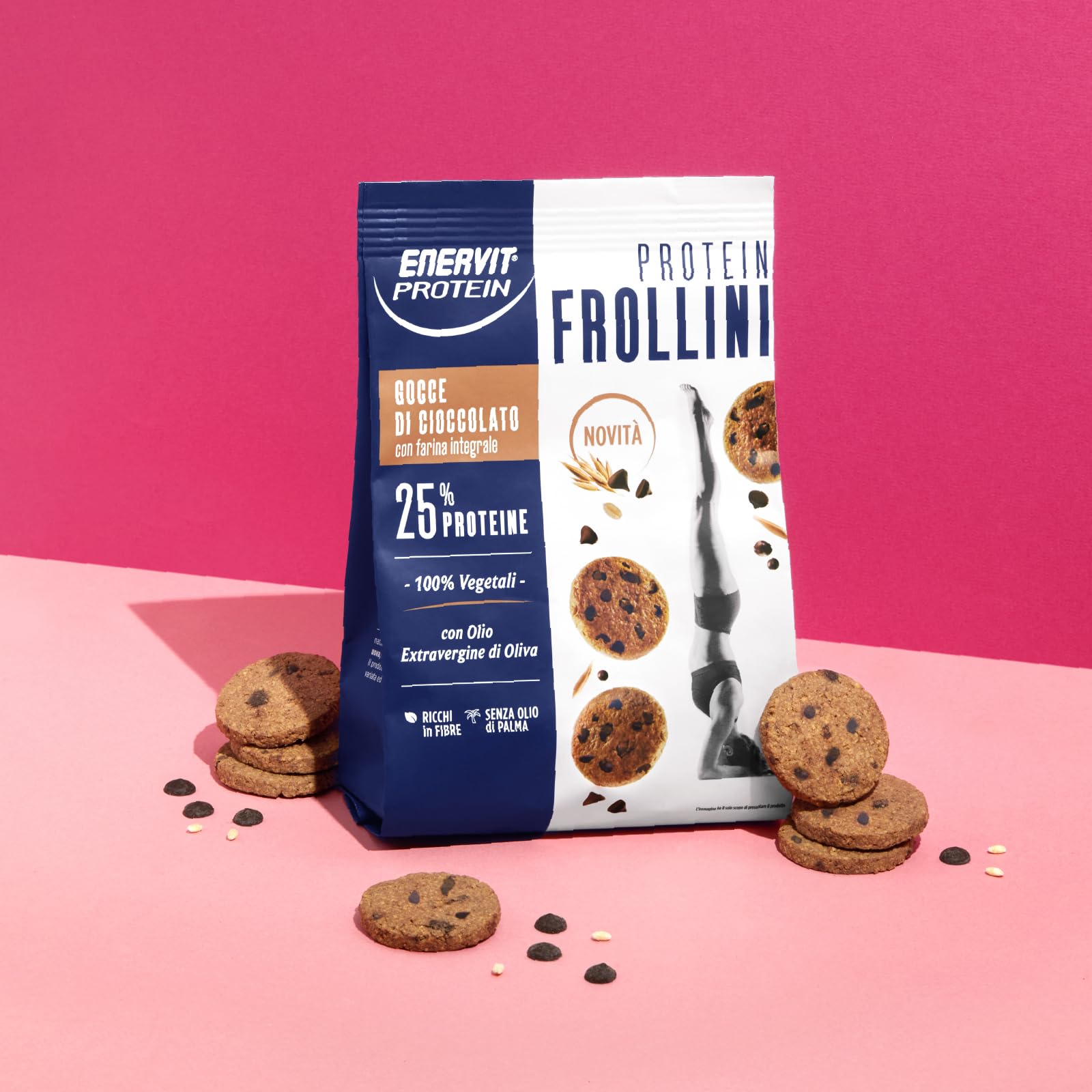 Enervit, Frollini con Gocce di Cioccolato, Per una Colazione Golosa e Dietetica, Ricchi di Proteine e Fibre, con Farina Integrale e Cioccolato Fondente, VeganOK, 9 Sacchetti da 200 Grammi